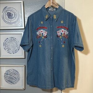 Vintage VS Collection Women’s Denim Shirt with Las Vegas Embroidery Size L